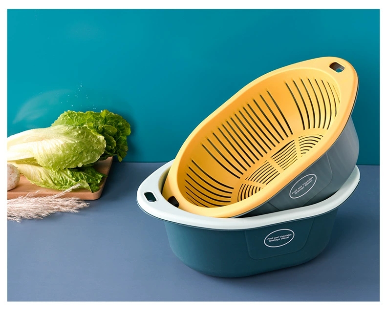 M73-809洗菜塑料漏水果蔬菜盆 多用滴水筛洗菜盆双层果蔬塑料小号详情图14