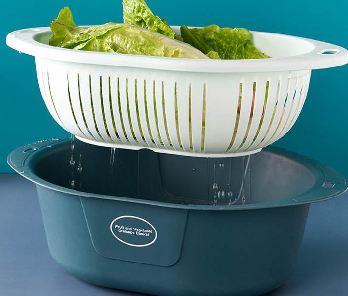 M73-809洗菜塑料漏水果蔬菜盆 多用滴水筛洗菜盆双层果蔬塑料小号详情图5