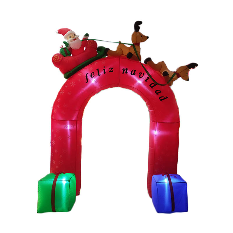 Factory direct sales, just in time for Christmas, original 2.4M inflatable arch with Western characters + deer pulling cart arch with illuminated lights, large Christmas supermarket venue decoration, both indoor and outdoor details Picture