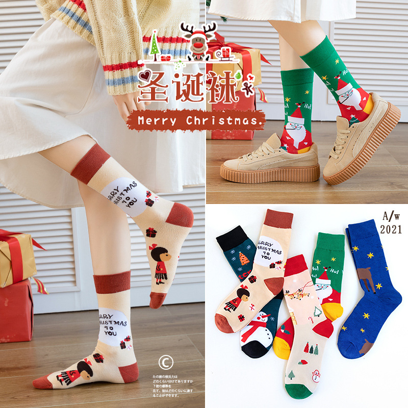 New autumn and winter European and American ins trend socks, Amazon cross-border mid-calf socks, Christmas special cotton socks, sports and casual Christmas socks Item Picture