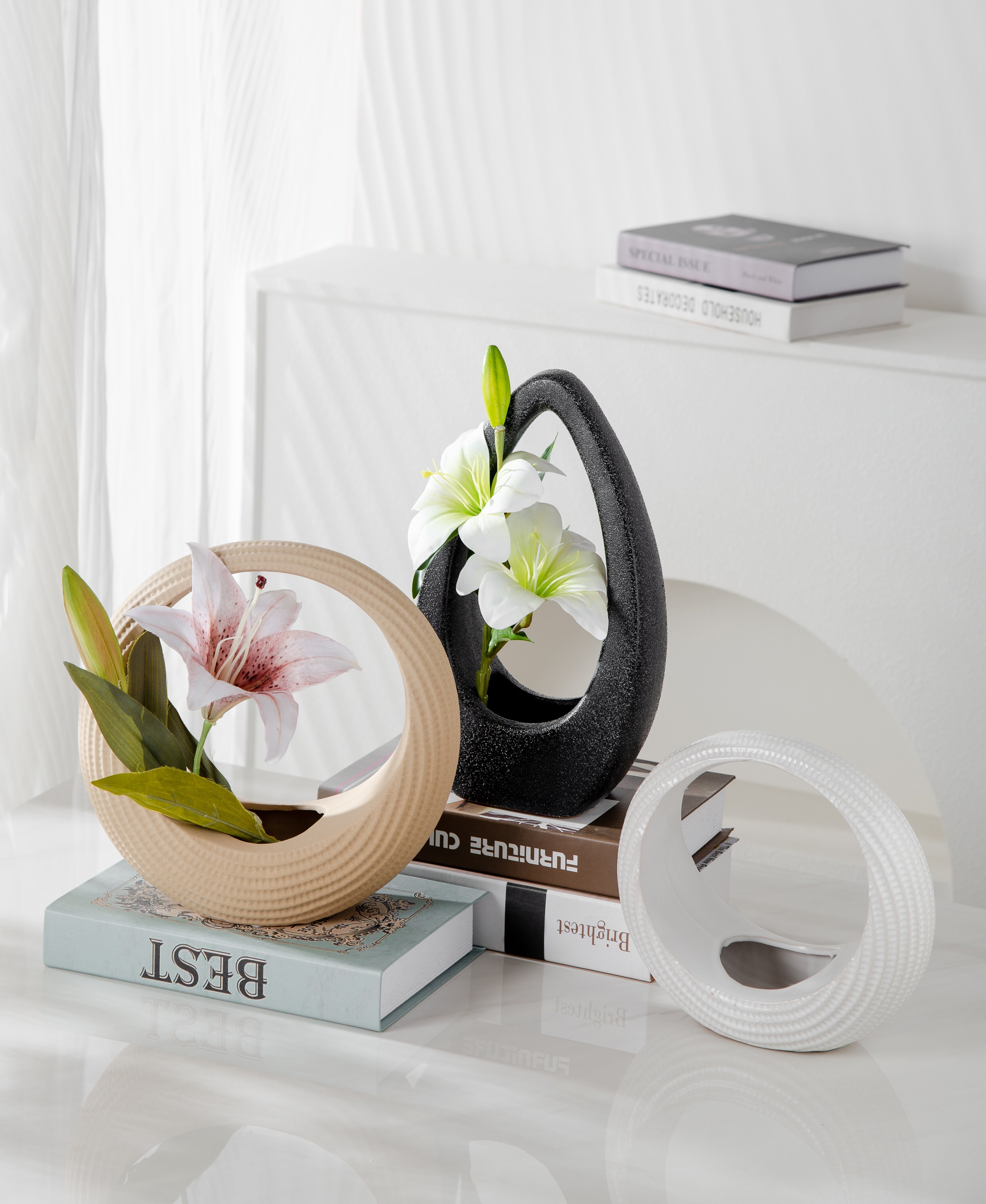 Simple and modern geometric ceramic vases for living rooms, dining tables, hotel flower arrangements, flowerpots, floral art and vases, decorative ornaments pic 7