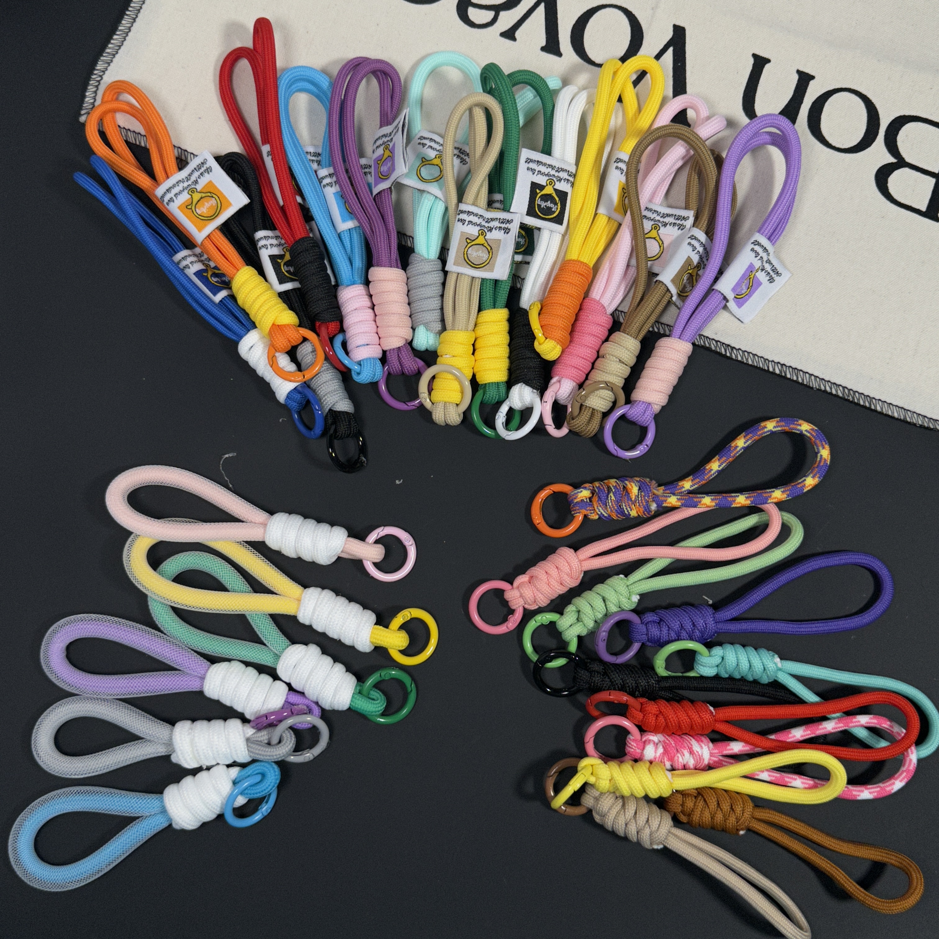 新国潮马卡龙INS风创意拼色打结防丢手机钥匙扣绳编织挂绳包挂件