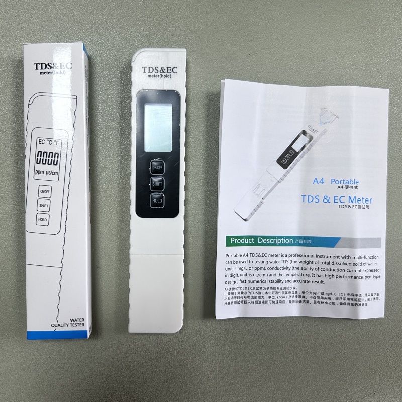 新款升级版水质检测笔 家用饮用水三合一温度电导率TDS/EC测试笔防滑设计白底实物图