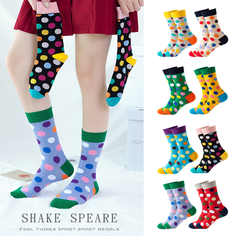 New mid-calf socks for women in autumn and winter, European and American ins style cotton socks with polka dot patterns, hip-hop skateboarding socks in stock for wholesale Application Scenario