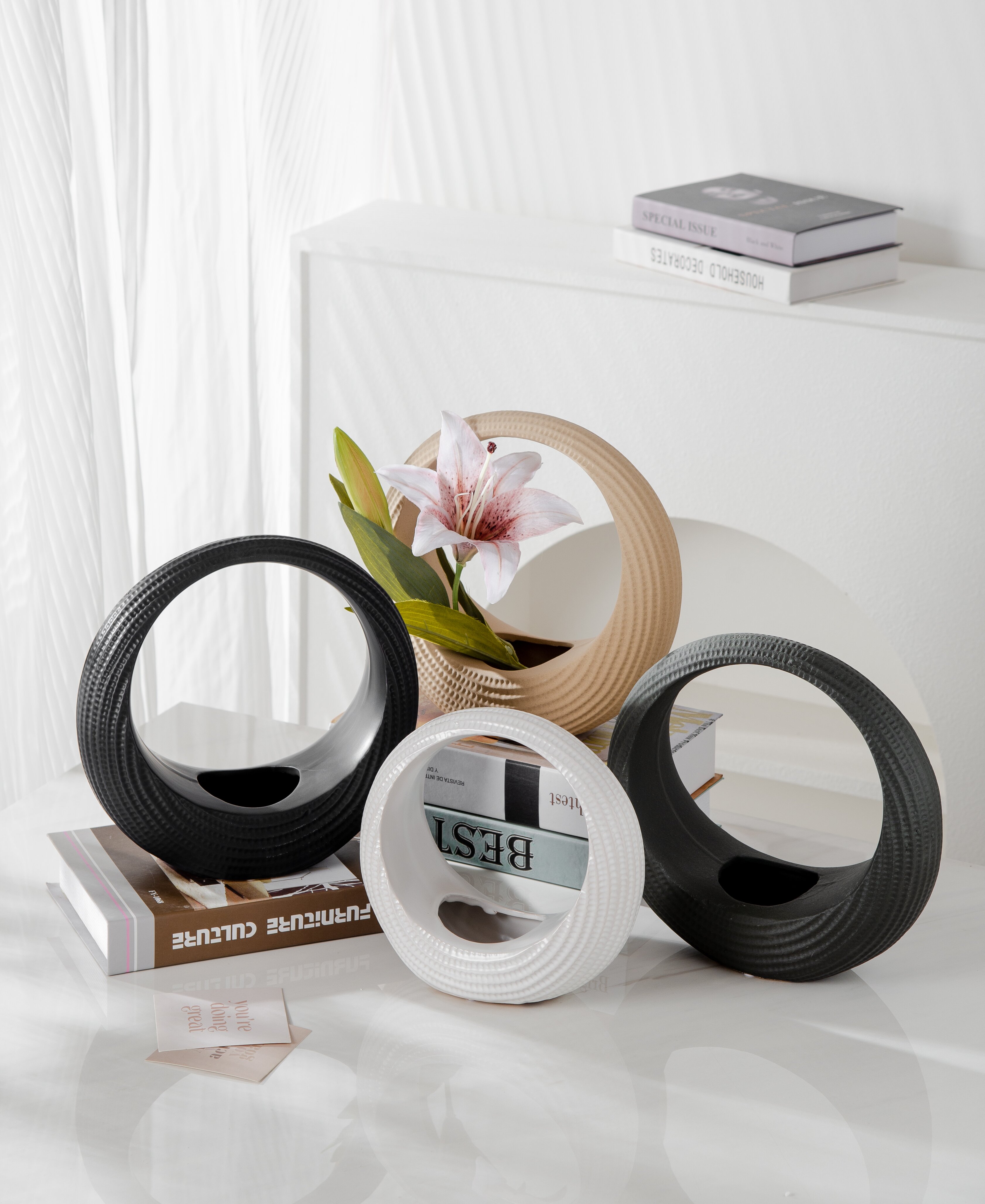 Simple and modern geometric ceramic vases for living rooms, dining tables, hotel flower arrangements, flowerpots, floral art and vases, decorative ornaments Specification image