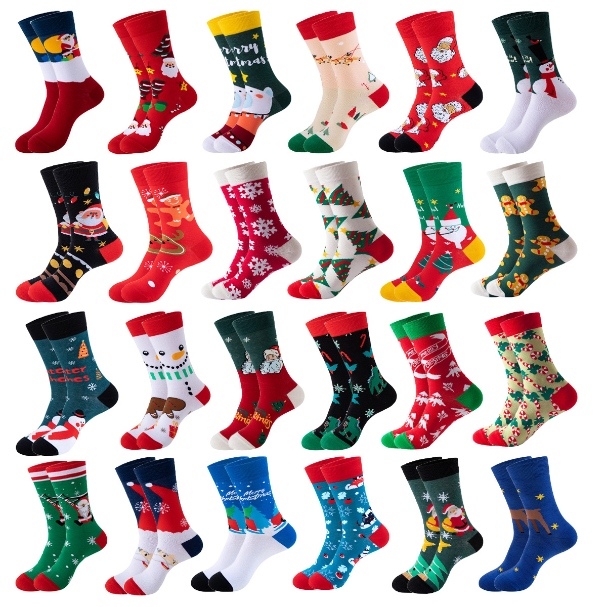 Santa Claus patterned mid-calf socks, Christmas socks for export, sporty and casual, pure cotton, comfortable, original, best-selling Amazon trendy socks in Europe and America