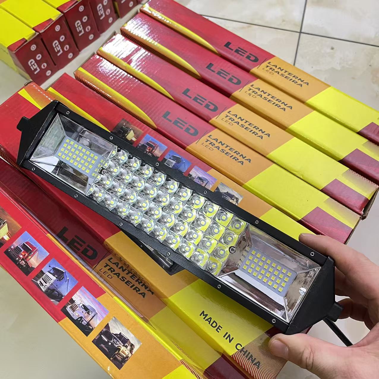 Automobile LED work lights, long strip lights, four-row small single-row off-road vehicle spotlights, front bumper lights, foreign trade type high spotlights details Picture