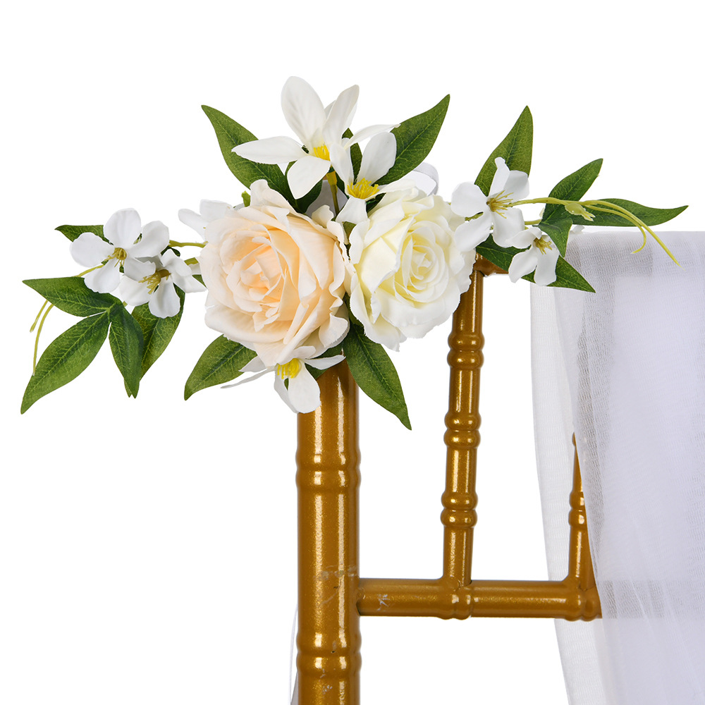 Nordic outdoor wedding decoration: chair back flower bouquets, forest-themed artificial flowers, wedding photography props, chair back corsflowers, bride's jewelry, bridesmaids Item Picture