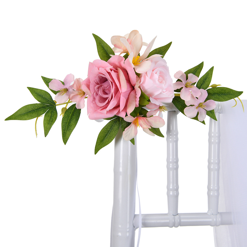 Nordic outdoor wedding decoration: chair back flower bouquets, forest-themed artificial flowers, wedding photography props, chair back corsflowers, bride's jewelry, bridesmaids Application Scenario