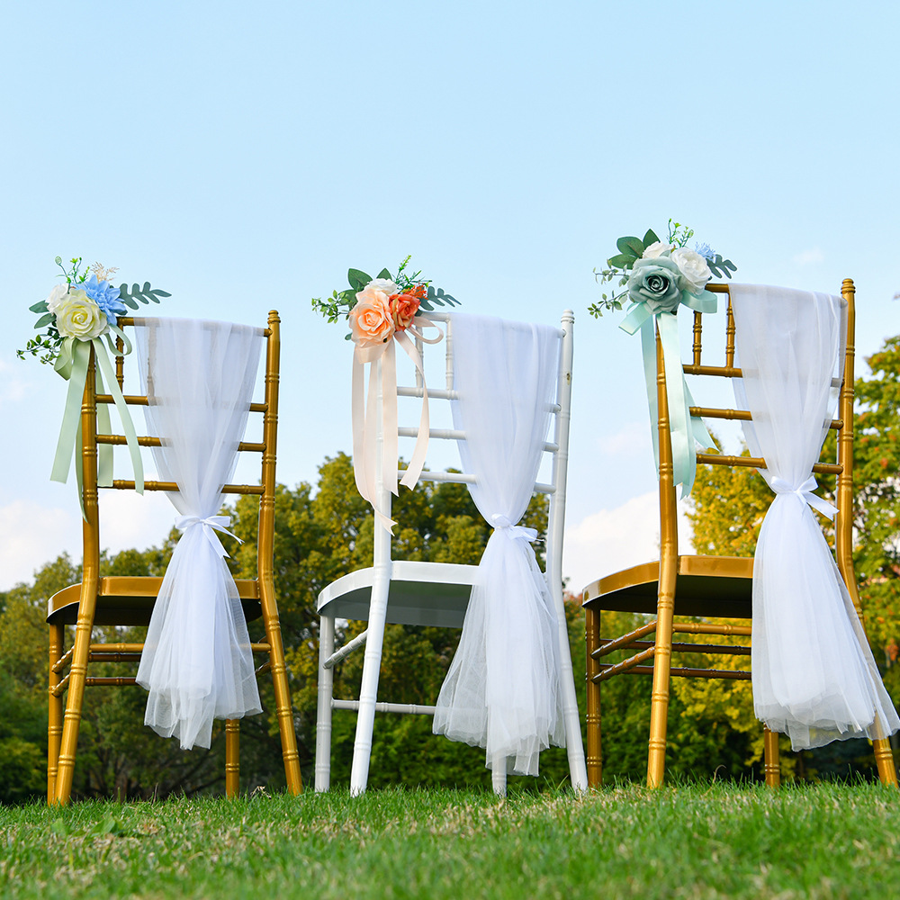 Cross-border outdoor hot-selling chair back flower decoration, flower forest-themed artificial flowers, wedding floral art, celebration props, photography and shooting details Picture