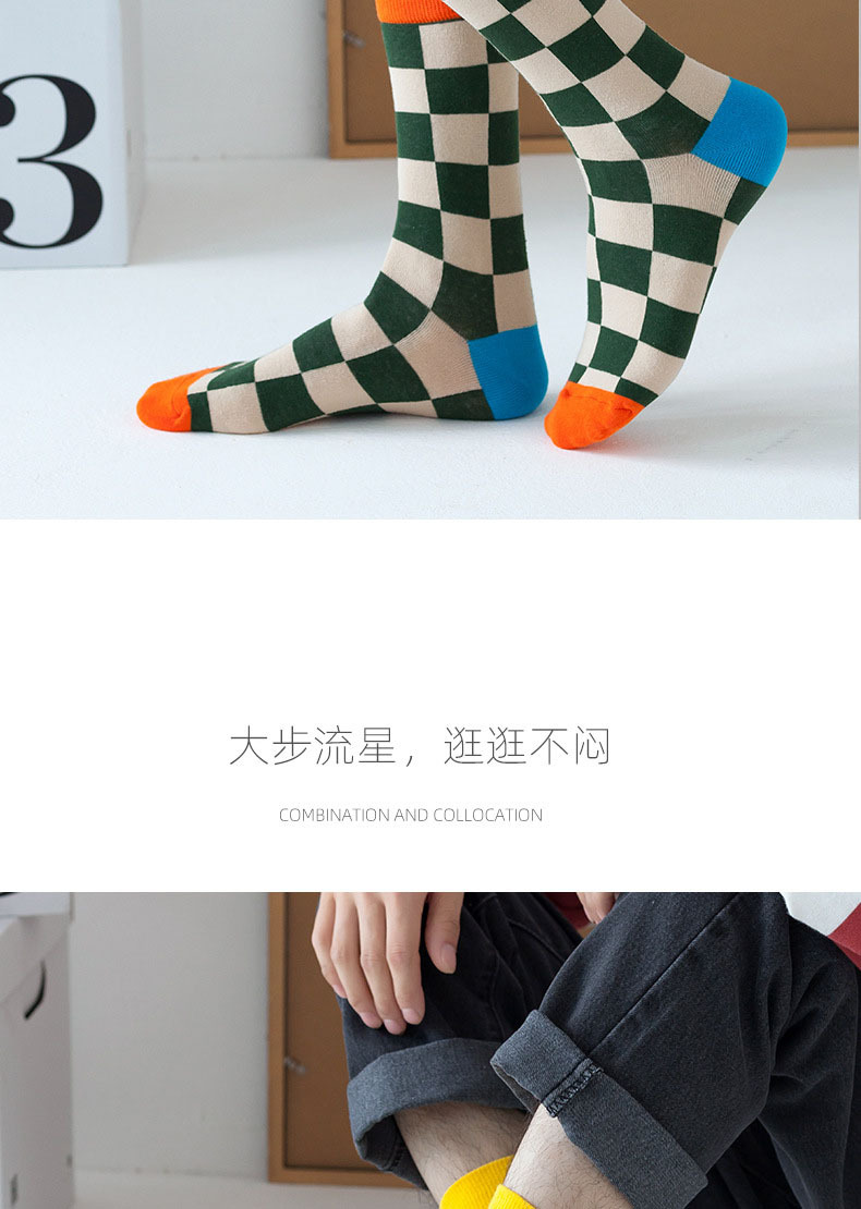 跨境秋冬新款袜子女 亚马逊欧美ins方格成人潮袜现货批发详情7