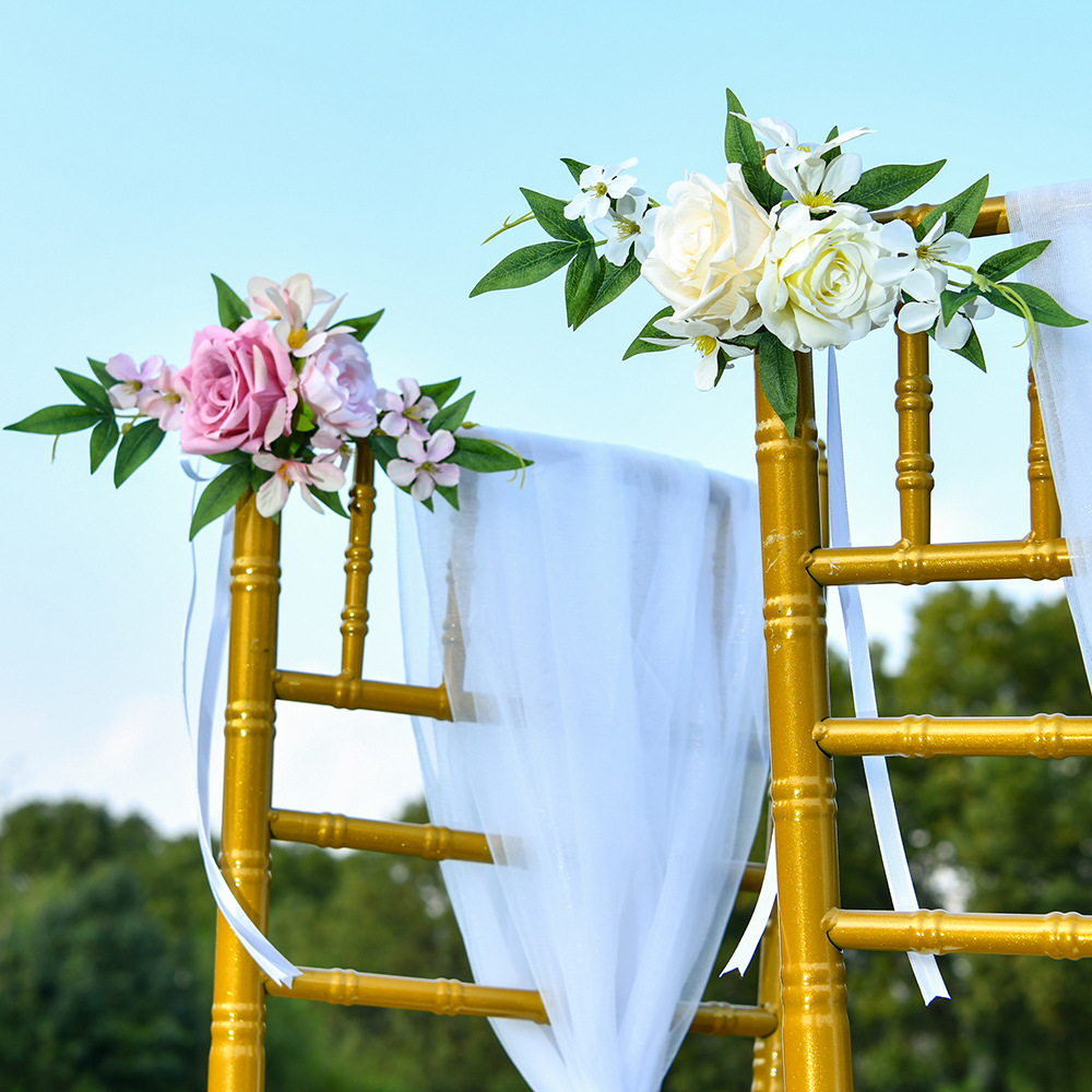 Nordic outdoor wedding decoration: chair back flower bouquets, forest-themed artificial flowers, wedding photography props, chair back corsflowers, bride's jewelry, bridesmaids Specification image