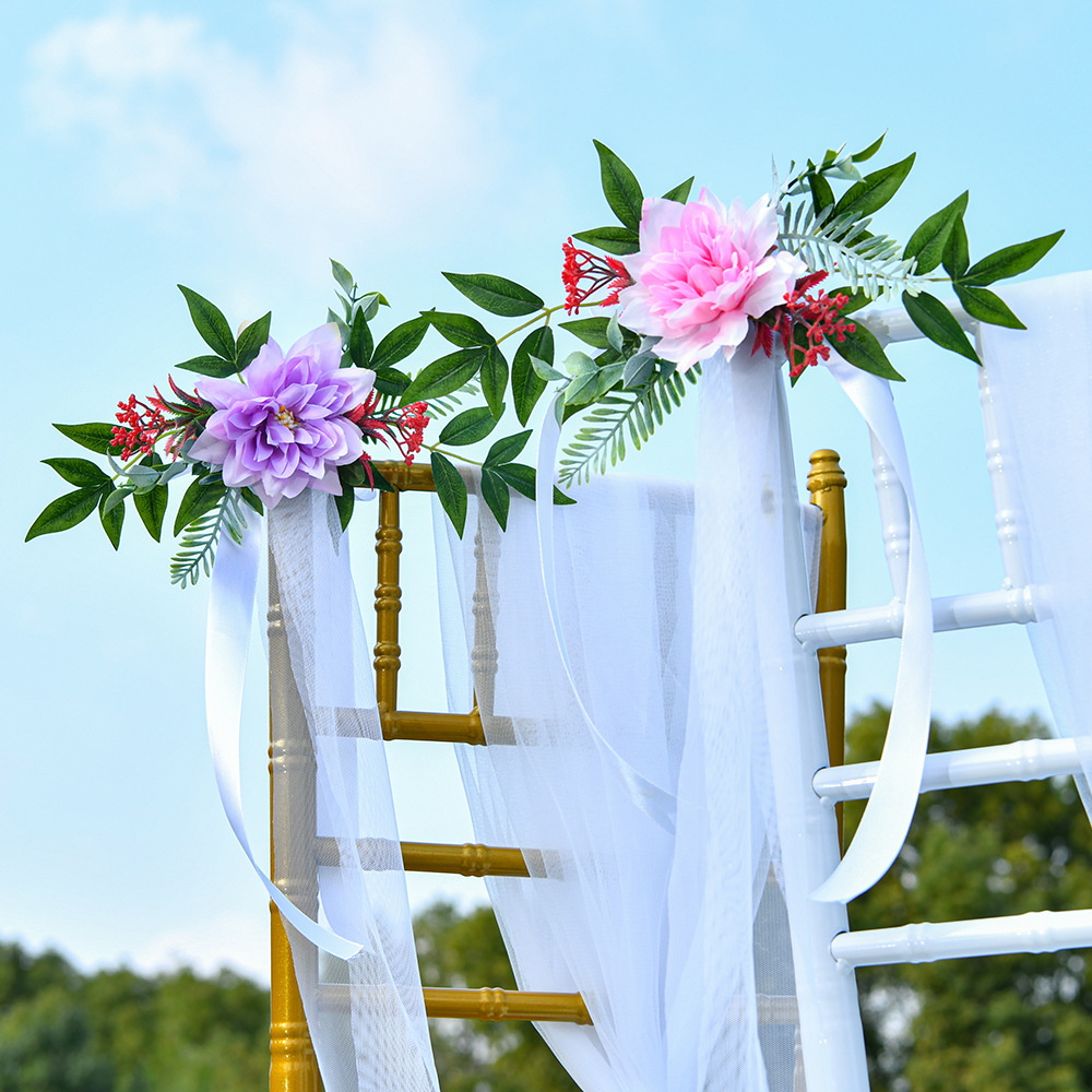 Nordic outdoor wedding decoration, chair back flower decoration, flower bouquets, forest-themed artificial flowers, wedding photography props, chair back corsages, bride jewelry, bridesmaid corsages, bride jewelry, bridesmaid corsages, bride jewelry, bridesmaid jewelry, bridesmaid Specification image