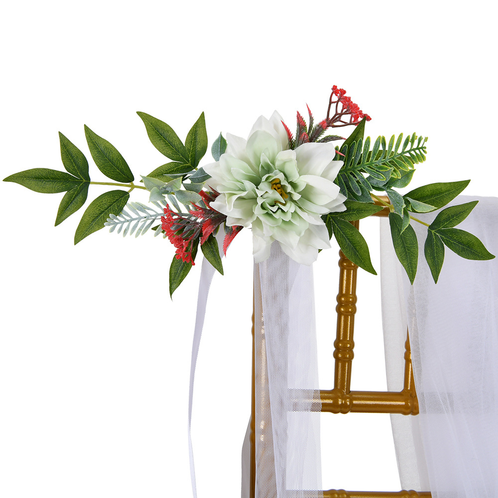 Nordic outdoor wedding decoration, chair back flower decoration, flower bouquets, forest-themed artificial flowers, wedding photography props, chair back corsages, bride jewelry, bridesmaid corsages, bride jewelry, bridesmaid corsages, bride jewelry, bridesmaid jewelry, bridesmaid Item Picture