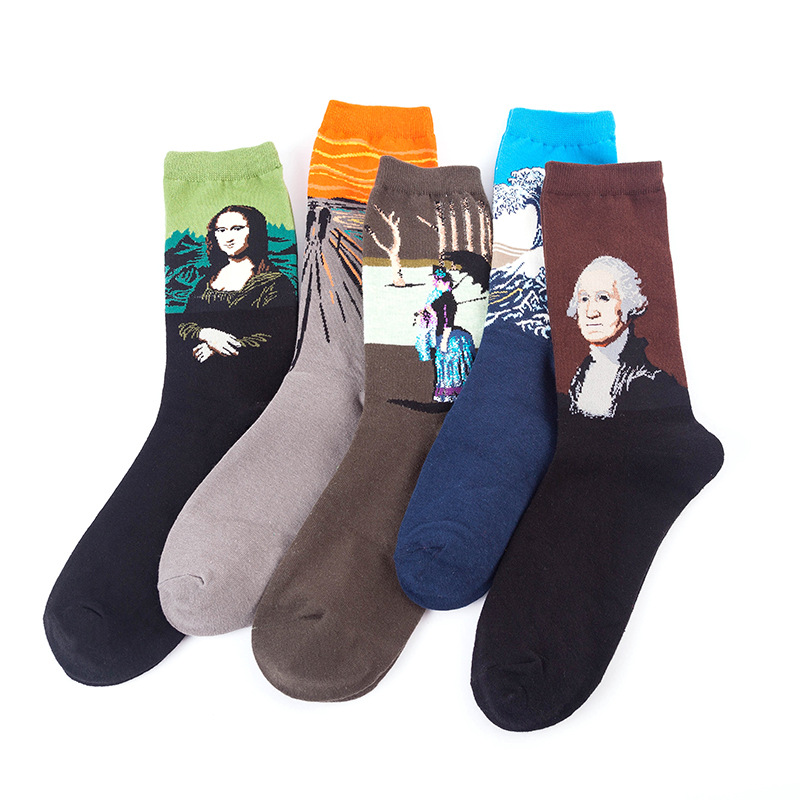 Oil painting export socks, spring and summer European and American adult trendy socks, men's socks, ins windblown socks, women's cotton wholesale Specification image