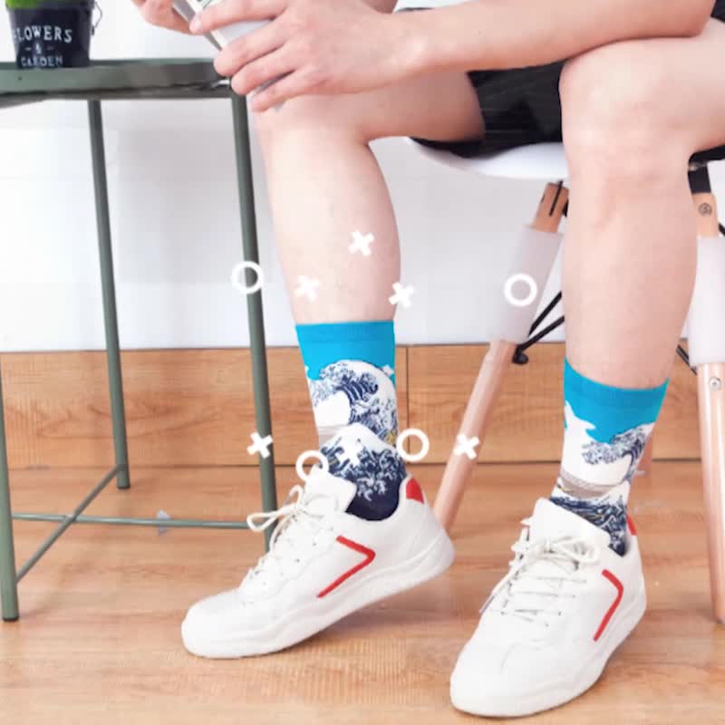 Oil painting export socks, spring and summer European and American adult trendy socks, men's socks, ins windblown socks, women's cotton wholesale details Picture