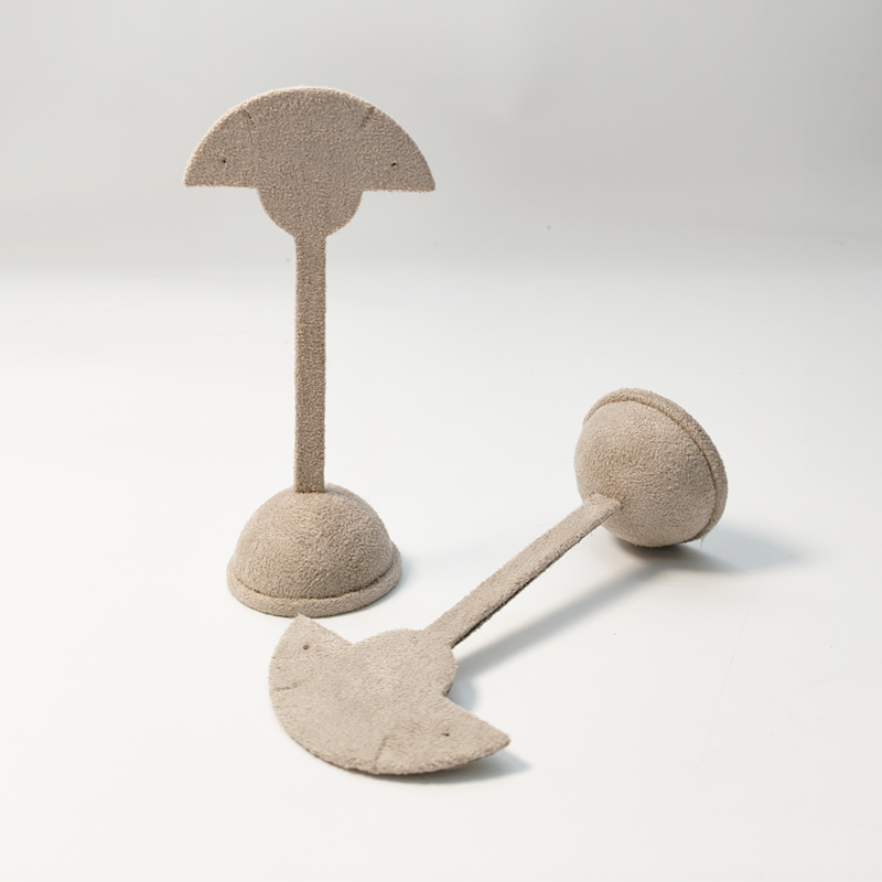 Factory direct supply of in-stock earring stands, khaki velvet earring holders, fan-shaped earrings for display, jewelry store showroom Application Scenario