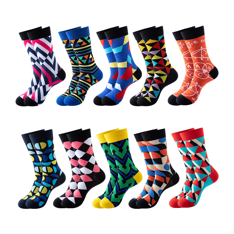 New sporty and casual cotton socks, geometric trendy socks, trendy socks, Amazon export men's cotton socks