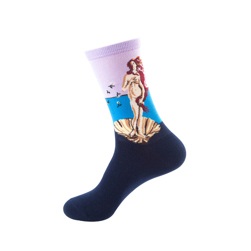 Oil painting export socks, spring and summer European and American adult trendy socks, men's socks, ins windblown socks, women's cotton wholesale Item Picture