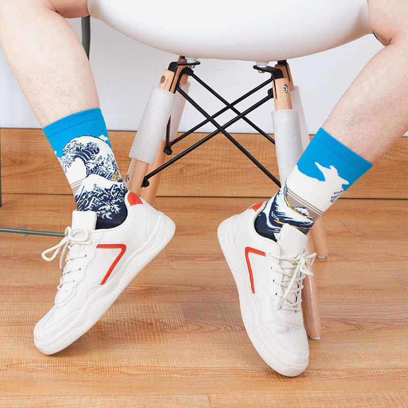 Oil painting export socks, spring and summer European and American adult trendy socks, men's socks, ins windblown socks, women's cotton wholesale Application Scenario