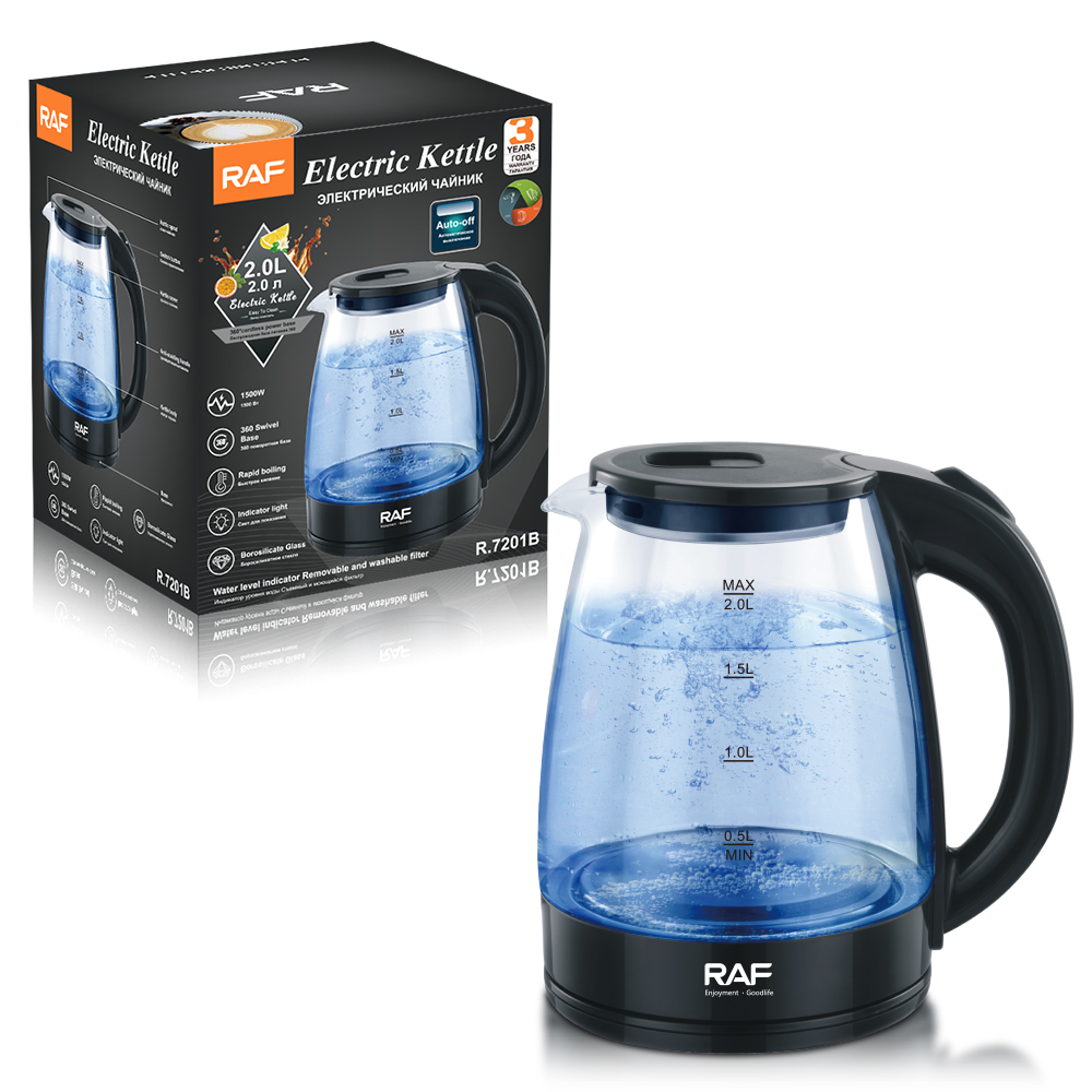 RAF European and American cross-border visible high borosilicate glass kettle, automatic power-off boiling kettle, electric kettle, high power 2L Specification image