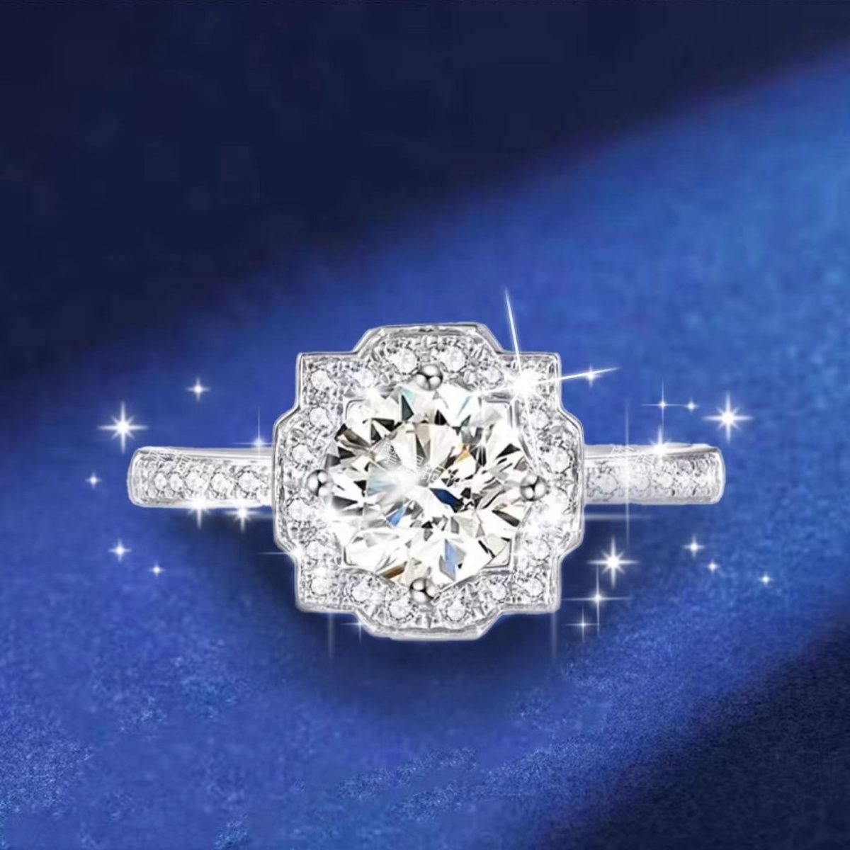 A best-selling ring for women, a Hairui square bag imitating platinum zircon 1-carat ring with adjustable lover's gift. A classic and fashionable wedding ring. detail image 2