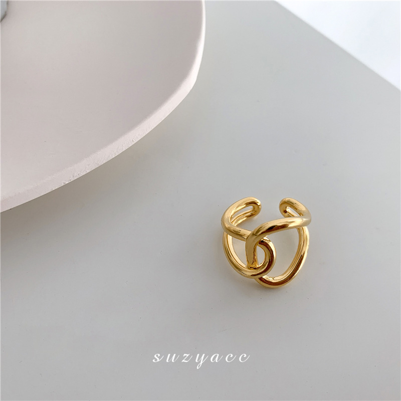 Amazon 168 bestseller: Simple metal ring for women, 925 silver, wholesale by a European and American Instagram blogger. Personalized knotted cross index finger ring, open ring Item Picture