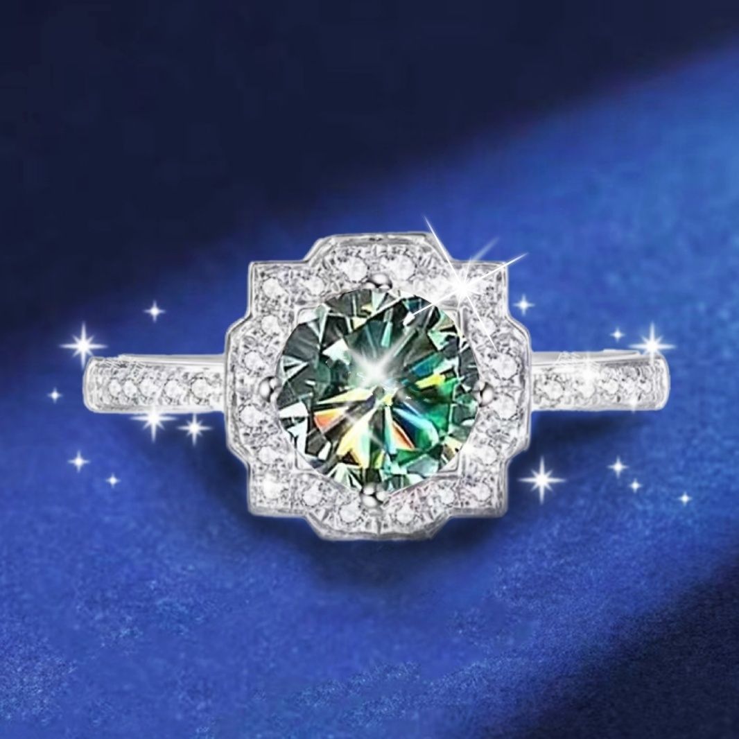 A best-selling ring for women, a Hairui square bag imitating platinum zircon 1-carat ring with adjustable lover's gift. A classic and fashionable wedding ring. details Picture