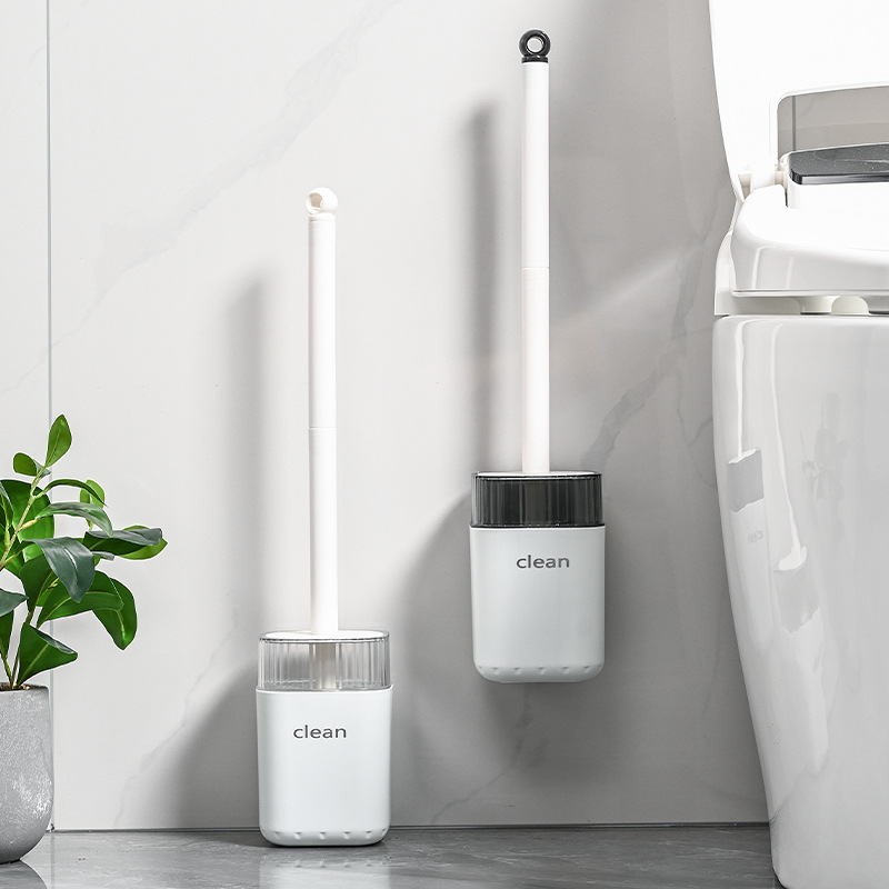 F23A-7018 thickened PET square wall-mounted toilet brush, round head hidden wall-mounted toilet brush with base Specification image