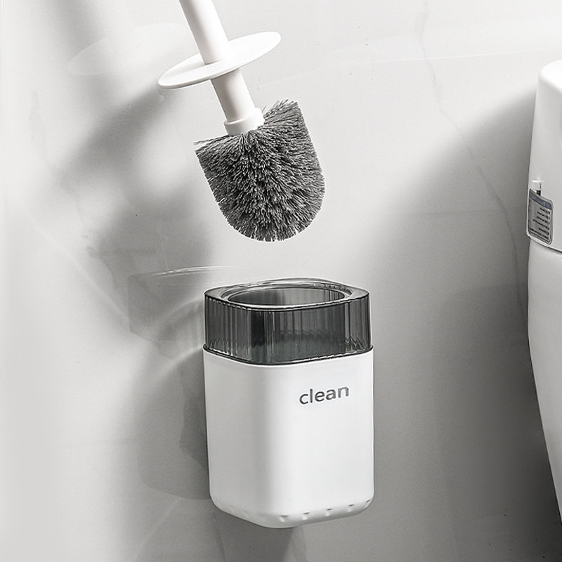 F23A-7018 thickened PET square wall-mounted toilet brush, round head hidden wall-mounted toilet brush with base details Picture