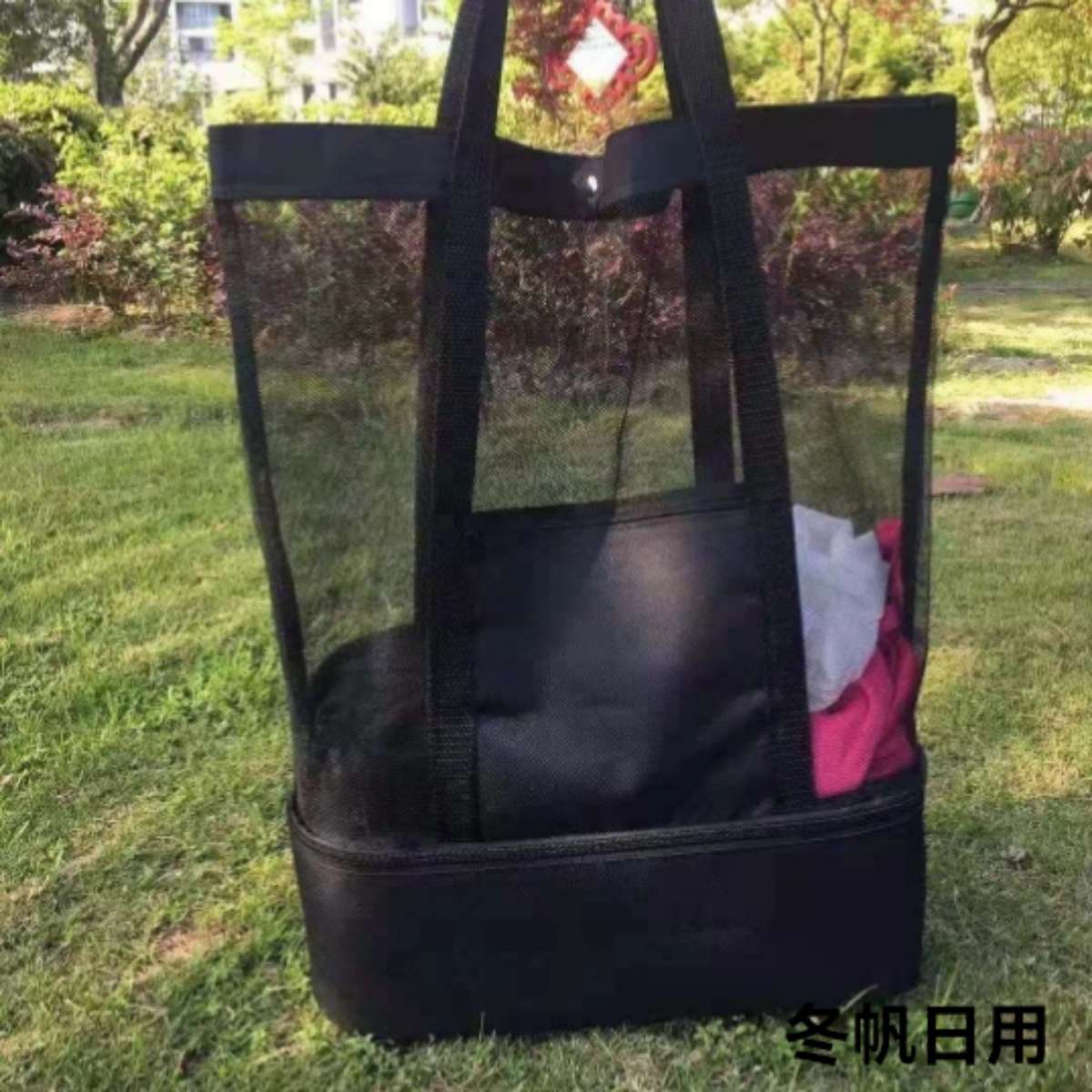 Direct sales from the source factory: Cross-border hand-held large-capacity double-layer insulated mesh beach swimming storage bag for outdoor travel