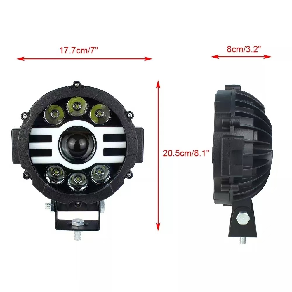 Off-road vehicle LED lights, work lights, 7-inch external 60W fog lights, front bumper lights, spotlights, H-shaped motorcycle lights, car bulbs Specification drawing
