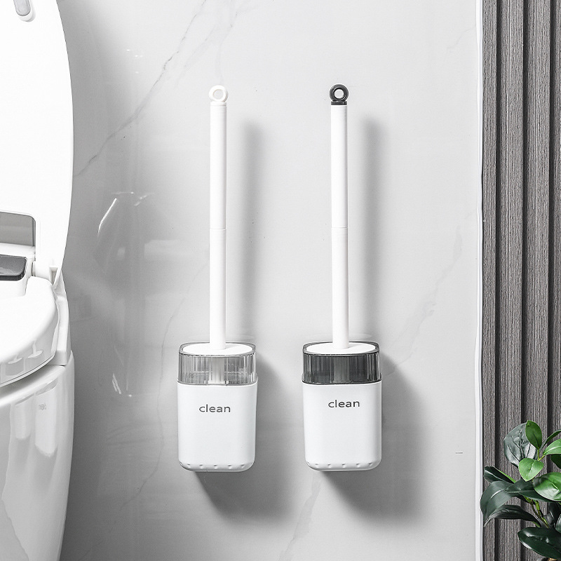 F23A-7018 thickened PET square wall-mounted toilet brush, round head hidden wall-mounted toilet brush with base