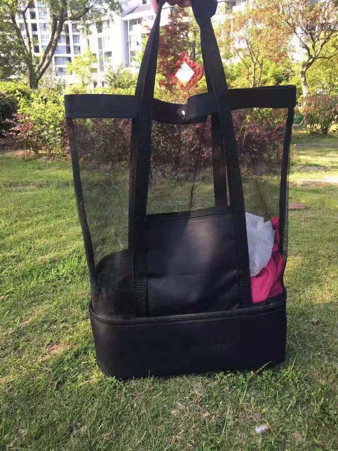 Direct sales from the source factory: Cross-border hand-held large-capacity double-layer insulated mesh beach swimming storage bag for outdoor travel detail image 2