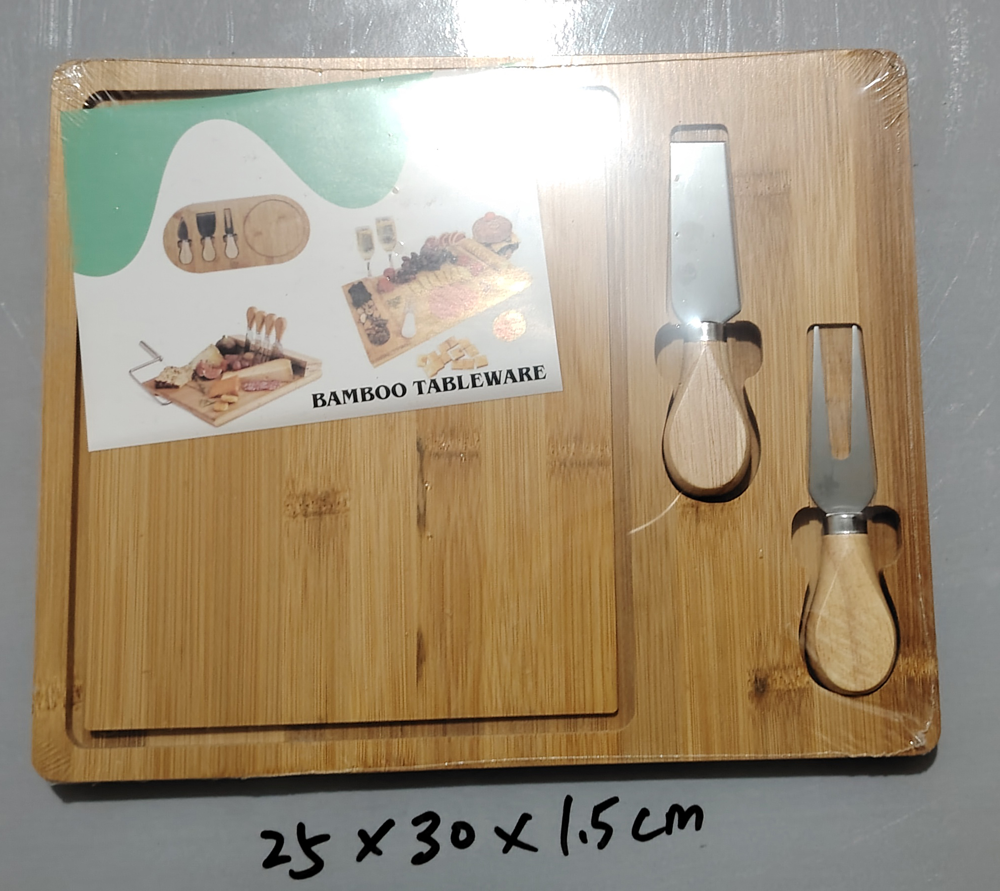 套装切割盘欧式奶酪芝士板刀叉竹木平压 22*22*1.5cm盘子详情4