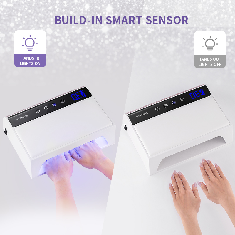The new 280W high-power battery-powered nail art two-hand lamp features a large space for diamond mounting, touch screen display, and intelligent sensing, specifically designed for wearable nails Application Scenario