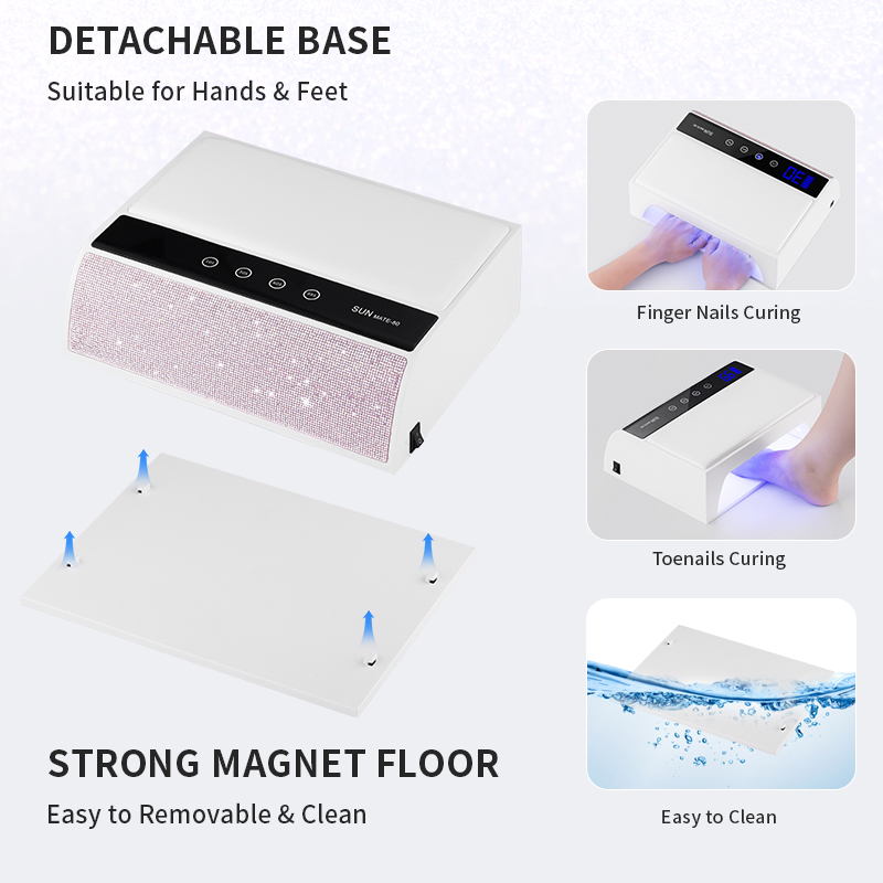 The new 280W high-power battery-powered nail art two-hand lamp features a large space for diamond mounting, touch screen display, and intelligent sensing, specifically designed for wearable nails Specification drawing