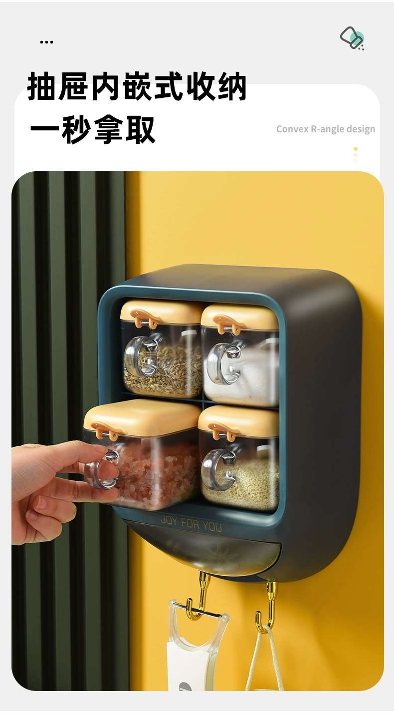 M73-349 Seasoning Box Wall-mounted seasoning box combination set one-piece household kitchenware non-perforating storage box detail image 5