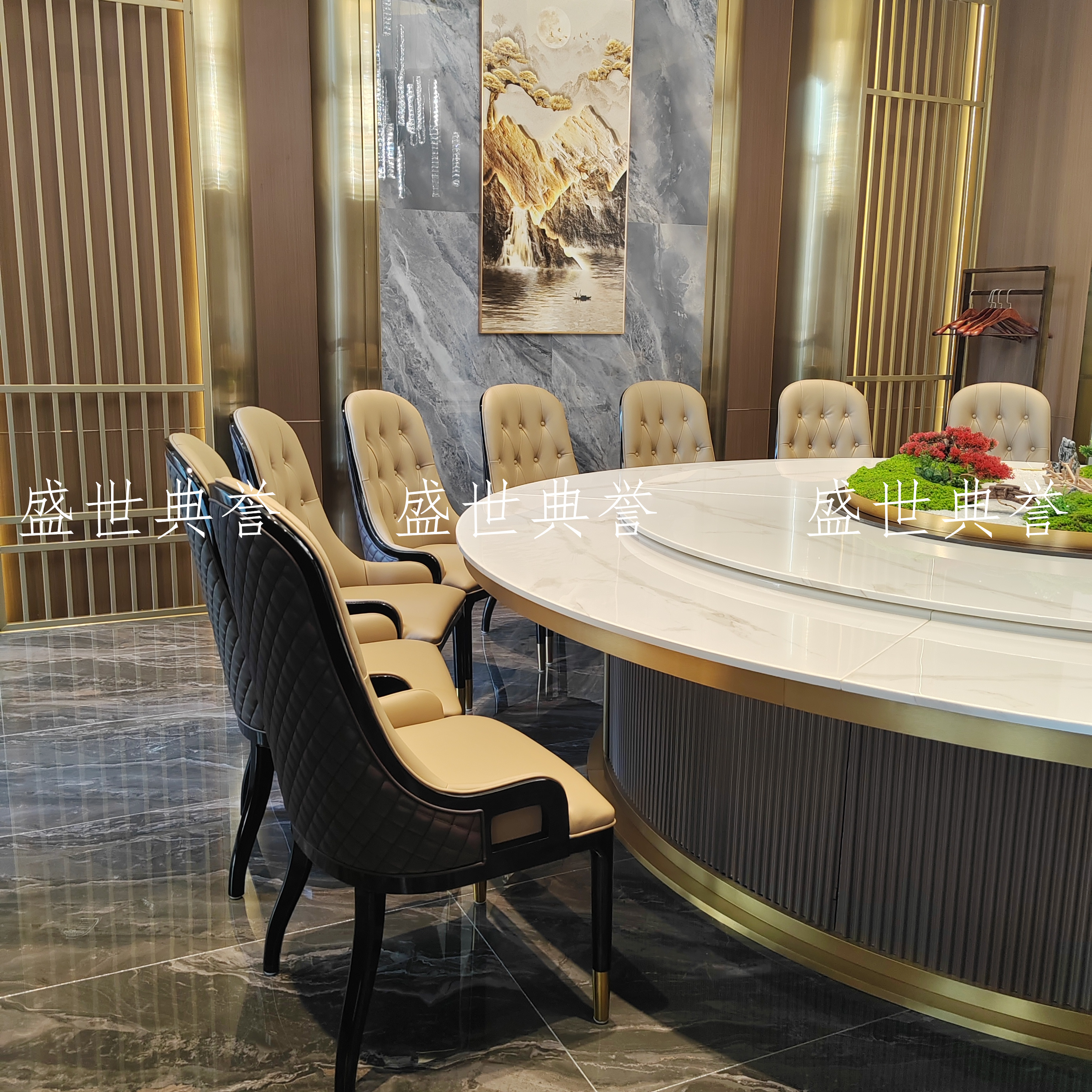 Xuzhou International Hotel Electric dining tables and chairs, club light luxury solid wood chairs, high-end villa household solid wood armchairs details Picture