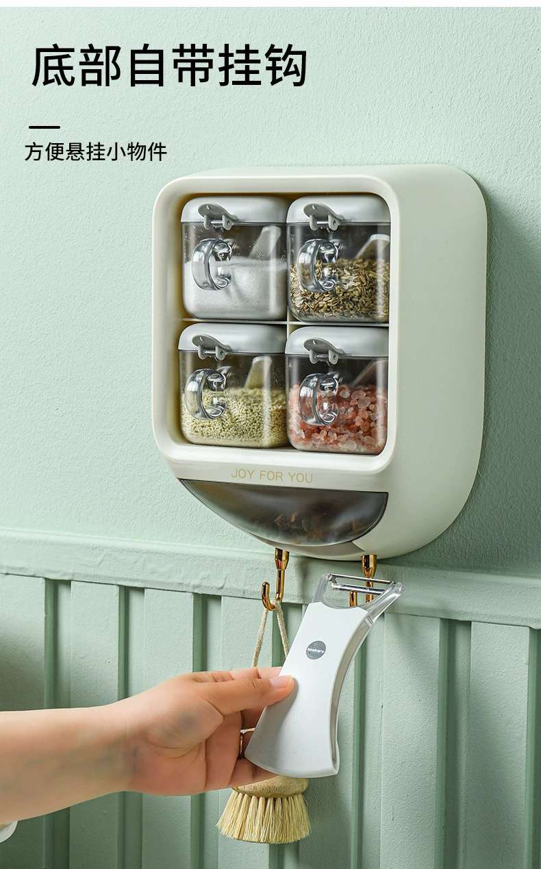 M73-349 Seasoning Box Wall-mounted seasoning box combination set one-piece household kitchenware non-perforating storage box detail image 9