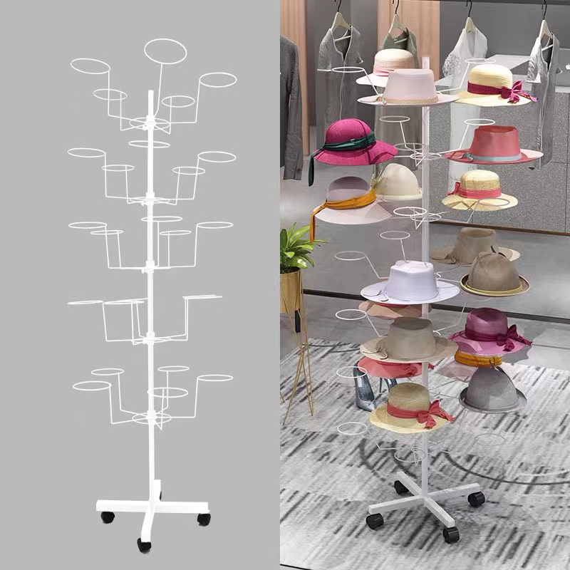 Floor-standing rotating movable hat rack, multi-functional display rack, wheeled hardware hat rack details Picture
