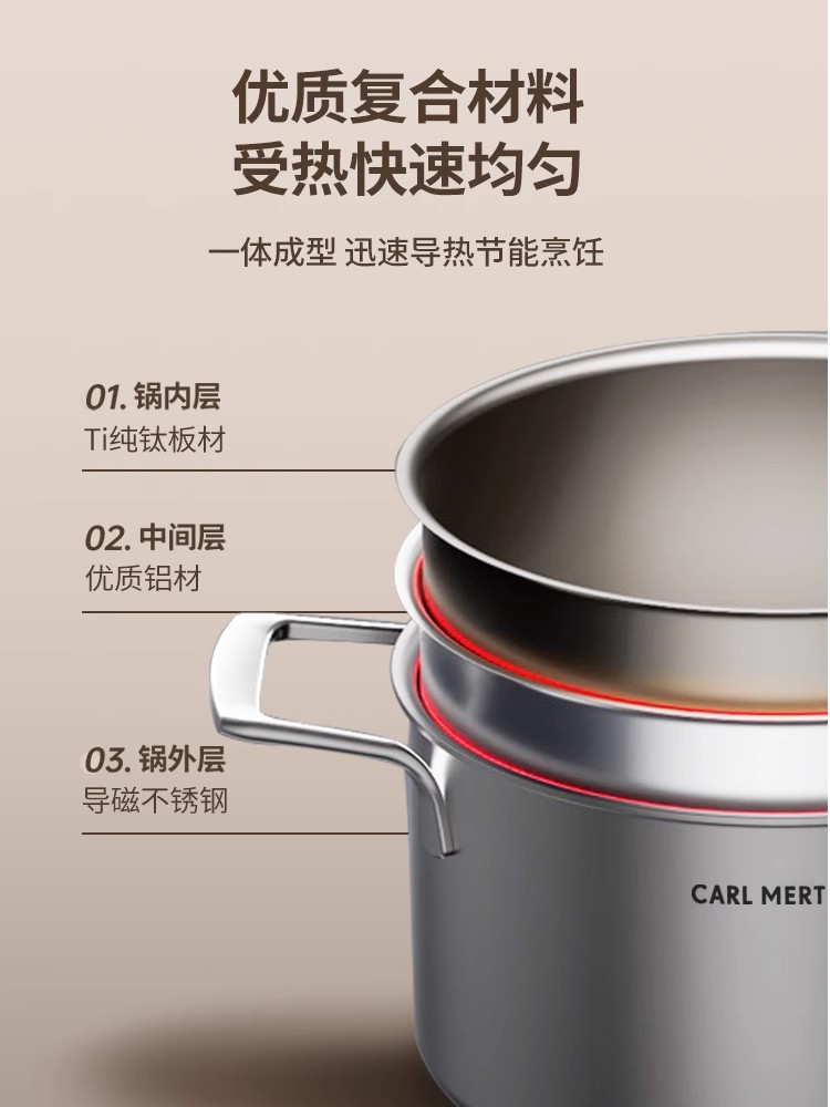 德国三头鹰纯钛汤蒸锅蒸煮炖一体多层家用不锈钢多功能电磁炉通用详情15