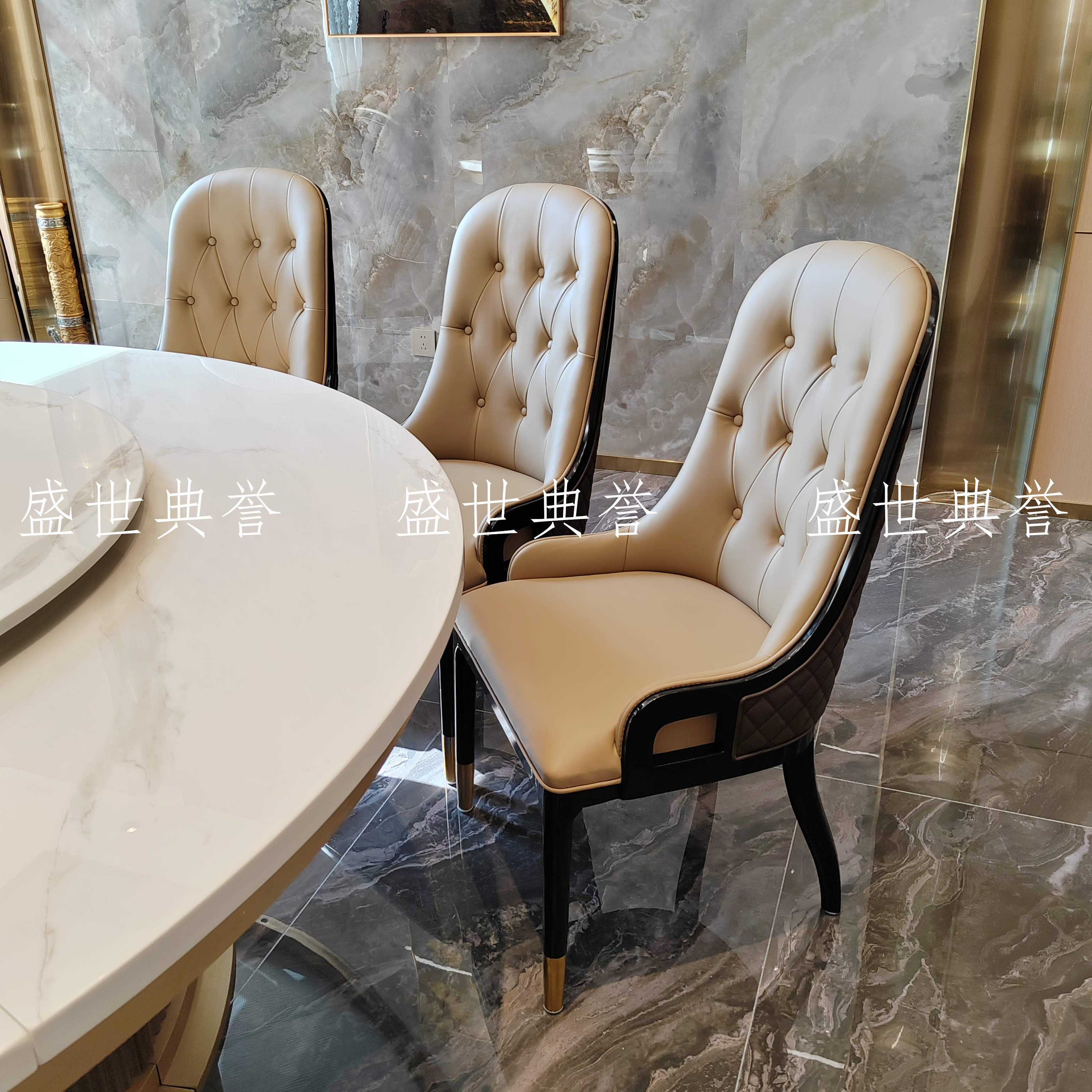Xuzhou International Hotel Electric dining tables and chairs, club light luxury solid wood chairs, high-end villa household solid wood armchairs Item Picture