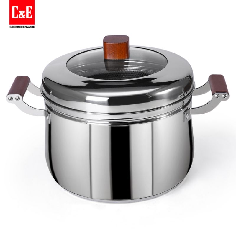 C&E Creative's 304 stainless steel steamer, soup pot, multi-functional steaming and cooking rice pot with steaming rack for draining water, suitable for household use