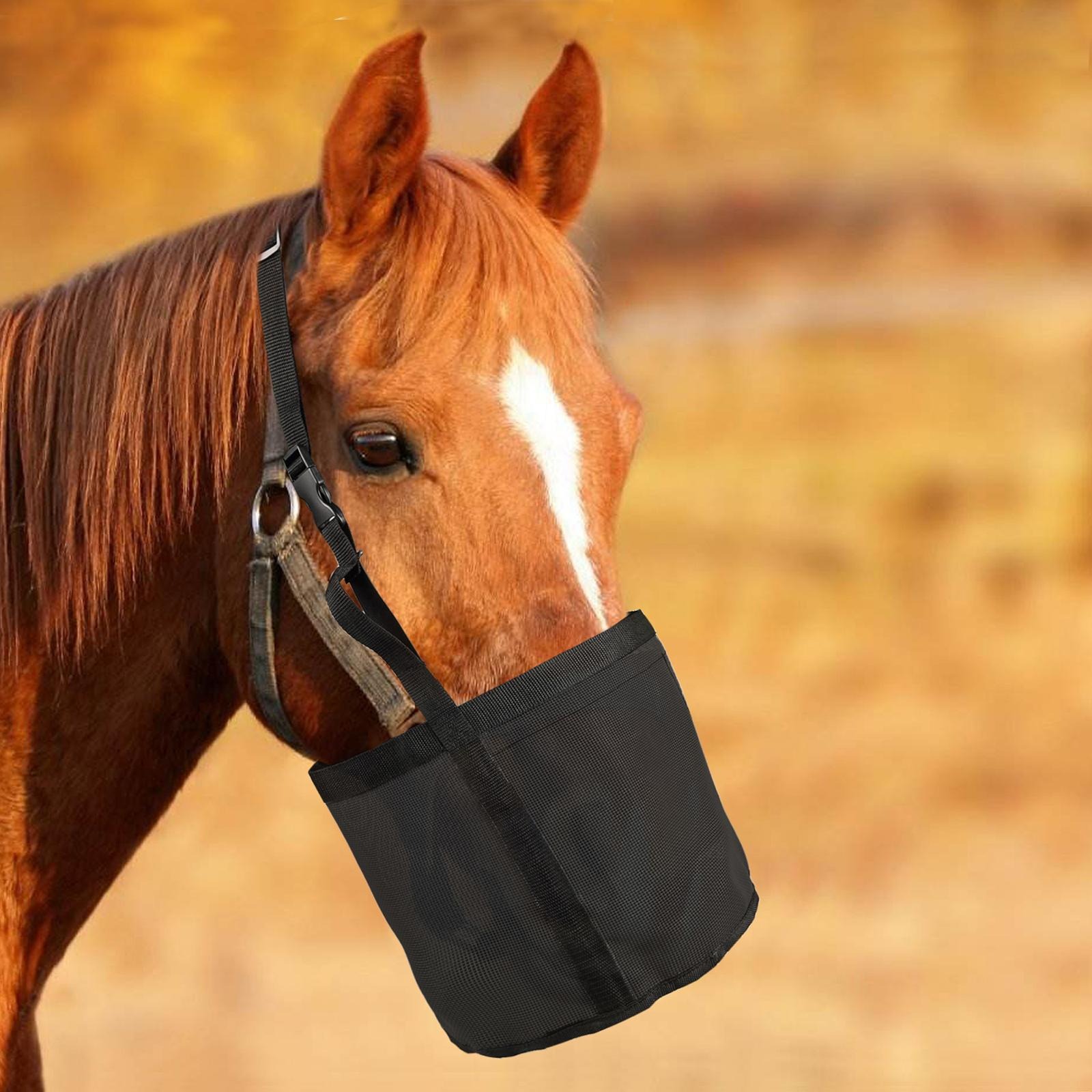 Cross-border exclusivamente para los usuarios de alimentación de caballos colgante exterior cuello bolsa de alimentación bolsa de heno en la boca ajustable estiramiento bolsa de alimentación para caballos details Picture
