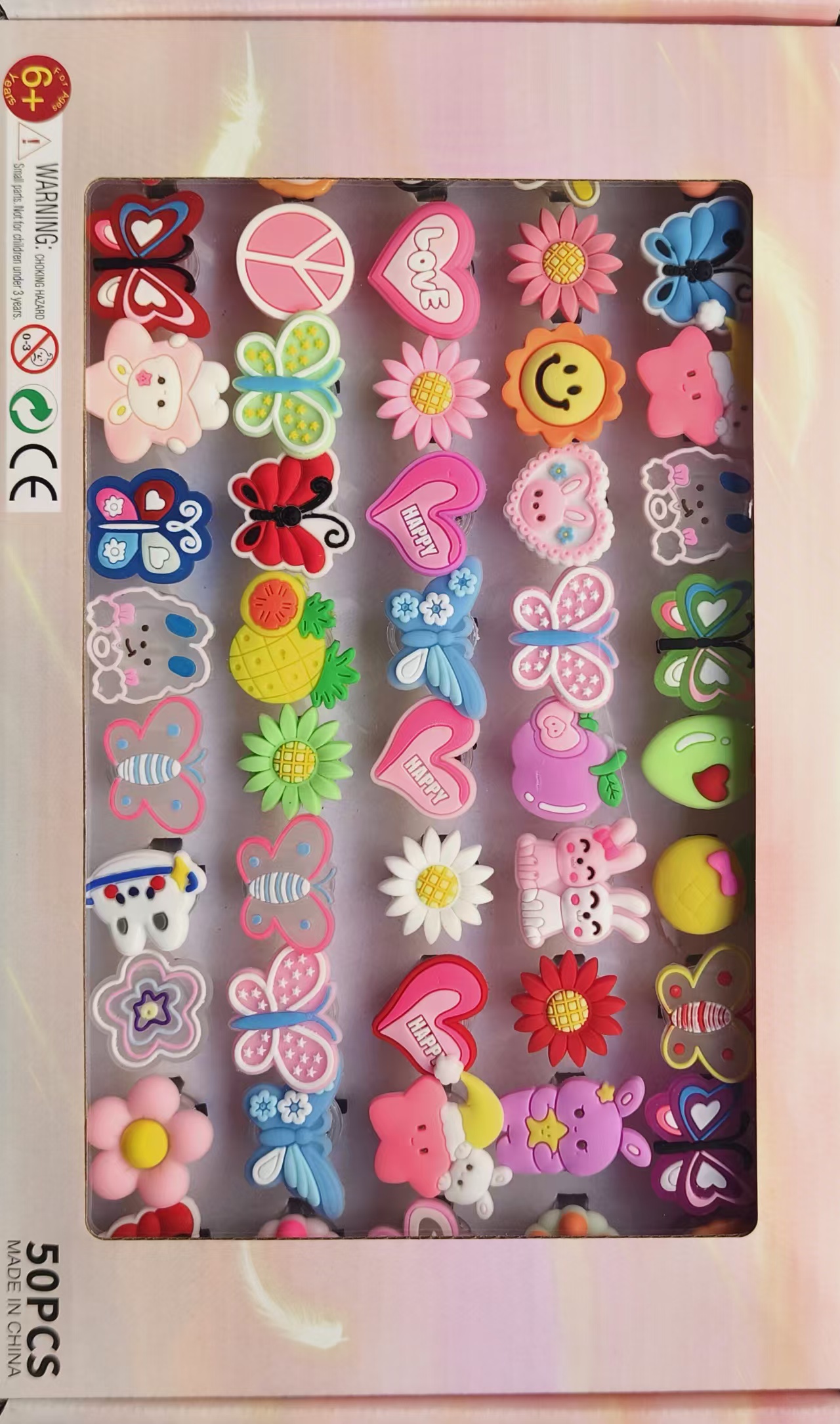 Children's luminous rings, cartoon Christmas festive atmosphere rings, cute pattern glittering toy rings, factory direct sales, electronic resin rings, soft rubber rings Specification image