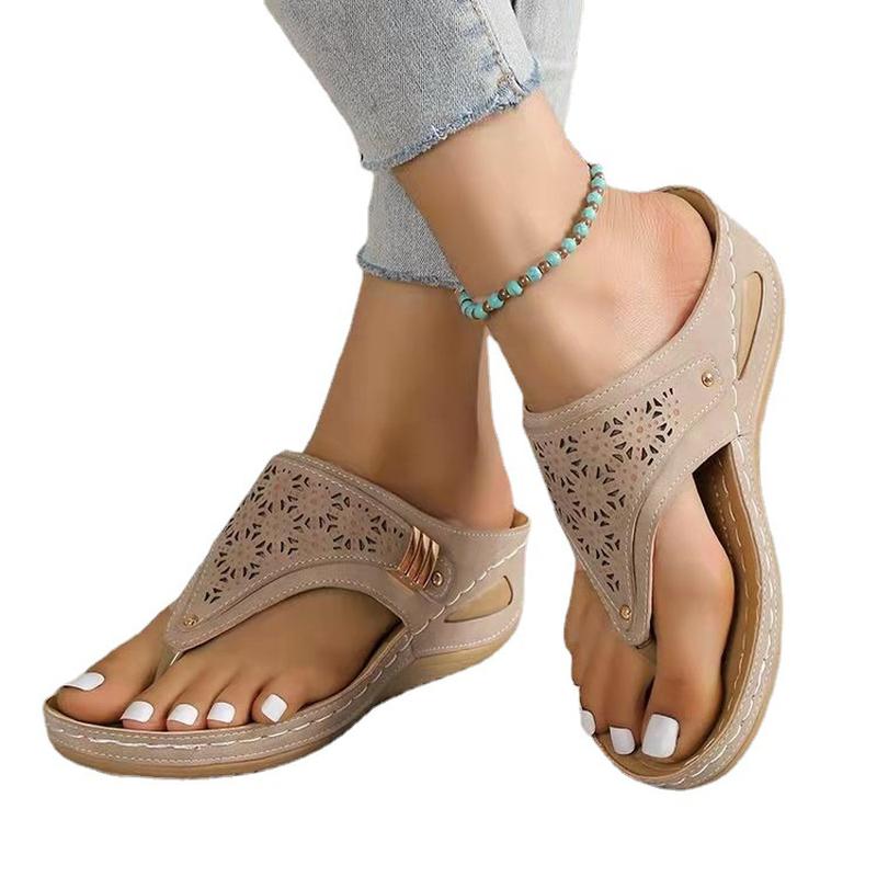 plus size women's shoes casual women's slippers 2024 european and american new flat platform clip toe wedge comfortable solid color sandals for women