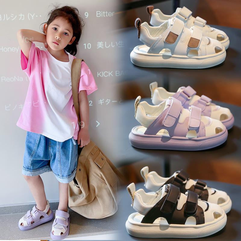 children's sandals summer 2024 new boy's casual shoes korean mesh shoes girls closed toe anti-kick beach shoes