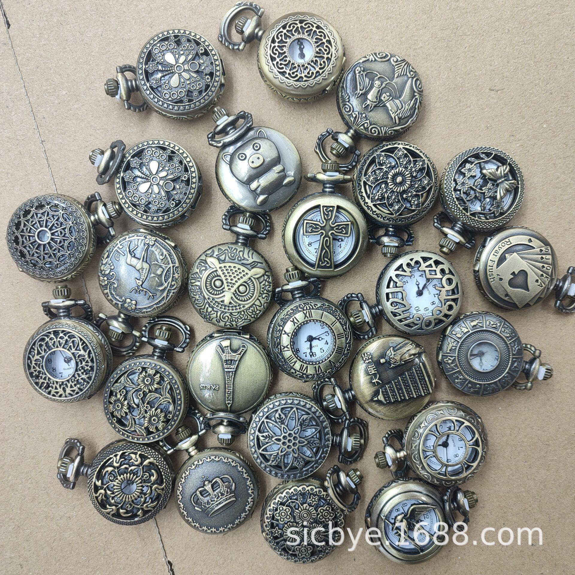 foreign trade popular style retro classic small size flower half hollow pocket watch student's watch fashion watch men and women clamshell pocket watch