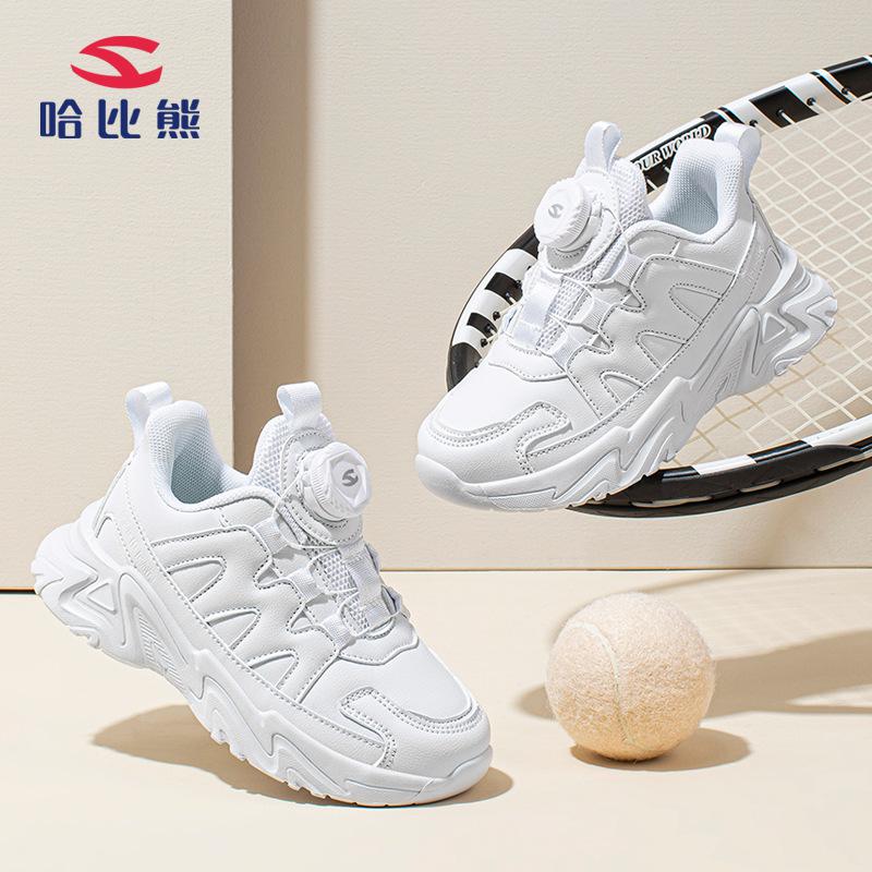 hobibear children's leather white shoes autumn boy girls rotating buttons all white running shoes one piece dropshipping